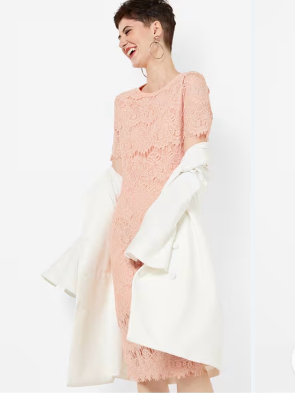 Peach Lace Short-Sleeve Dress